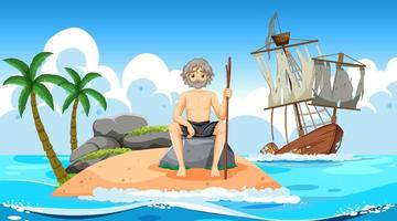 A man on deserted island isolated vector