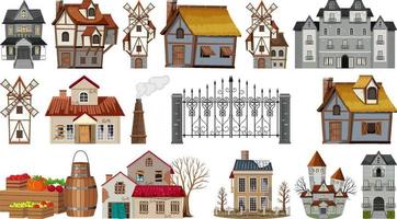 Set of abandoned houses and buildings vector