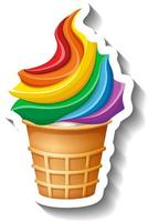 Isolated rainbow ice cream cone in cartoon style vector