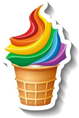 Isolated rainbow ice cream cone in cartoon style