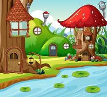 Fairy tree house in the forest scene vector