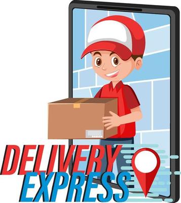 Delivery Express wordmark with courier on smartphone display