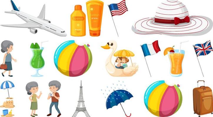 Set of summer vacation objects and elements