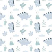 Baby Vector childish boy seamless pattern with hand drawn dino in scandinavian style. Creative kids background for fabric, textile