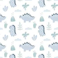 Baby Vector childish boy seamless pattern with hand drawn dino in scandinavian style. Creative kids background for fabric, textile