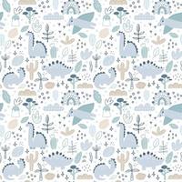 Vector childish seamless pattern with hand drawn baby dino in scandinavian style. Creative kids boy background for fabric, textile