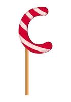 Letter C from striped red and white lollipops. Festive font or decoration for holiday or party. Vector flat illustration