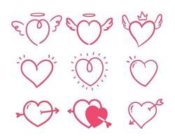 hand drawn lines of hearts embroidered with arrows of love vector