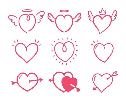 hand drawn lines of hearts embroidered with arrows of love