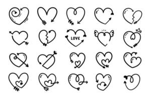 hand drawn lines of hearts embroidered with arrows of love vector