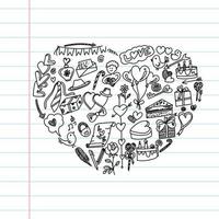 Hand draw love symbols valentine's day sketch design vector