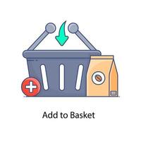 Flat design of add to basket, plus sign with bucket vector