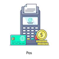 Invoice and card swiping machine known as a pos terminal vector in flat design