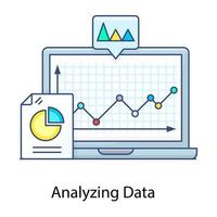 Analyzing data flat outline concept icon, business analysis vector