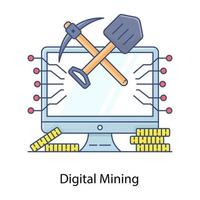 Tools on monitor, outline vector of digital mining