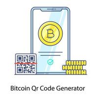 Bitcoin qr code generator in flat outline vector