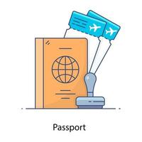 equipo de viaje internacional, icono de contorno relleno del pasaporte vector