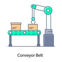 cinta transportadora, icono de contorno plano de la planta de producción vector