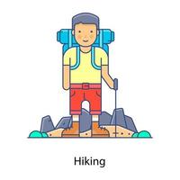 Summer vacations adventure, flat outline vector of hiking