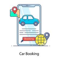 Travelling reservation app, car booking icon of flat outline style vector