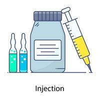 Injection for vaccination in flat outline vector