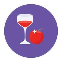 Apple with glass, apple juice flat icon vector