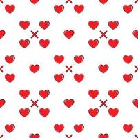Vector - Abstract seamless pattern of red hearts and cross on white background. Valentines, wedding. Flat design. Can be use for print, paper, wrapping, origami, fabric.