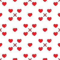 Vector - Abstract seamless pattern of red hearts and cross on white background. Valentines, wedding. Flat design. Can be use for print, paper, wrapping, origami, fabric.