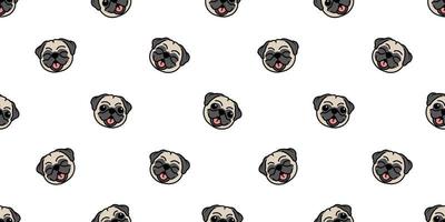 lindo perro pug dibujos animados patrón sin costuras, ilustración vectorial vector