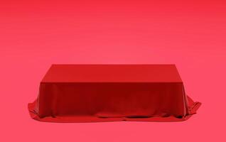 abstract background red mystery object podium cover with fabric texture material,3D illustration rendering