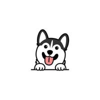 Lindo cachorro husky siberiano caricatura sonriente, ilustración vectorial vector