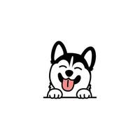 lindo perro husky siberiano caricatura sonriente, ilustración vectorial vector