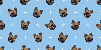 Cute brown french bulldog face cartoon seamless pattern, vector illustration