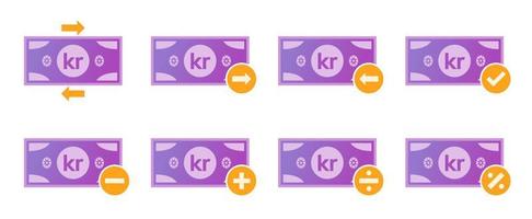 Norwegian Krone Money Transaction Icon Set vector