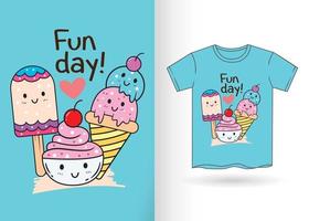 Cute ice cream cartoon for t shirt vector