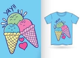 helado lindo dibujado a mano para t shirt.eps vector