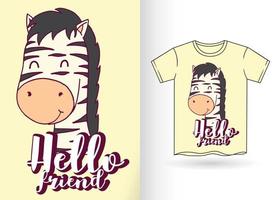 Cartoon zebra hand drawn for t shirt vector