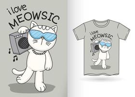 lindo gato de dibujos animados dibujados a mano para camiseta vector