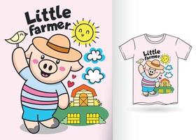 Cartoon little pig for t shirt vector