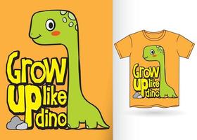 Hand drawn cute dino for t shirt vector