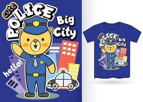 Cute bear police cartoon for t shirt.eps vector