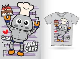 Cute robot chef hand drawn for t shirt.eps vector