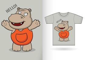 lindo hipopótamo de dibujos animados para camiseta vector