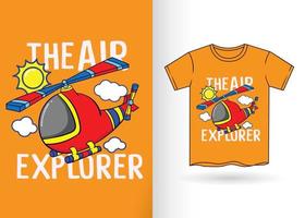 Hand drawn cute helicopter for t shirt vector