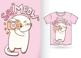 Cute cat with camera cartoon for t shirt vector