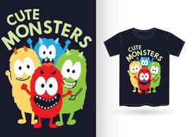 Hand drawn monster illustration for t shirt vector