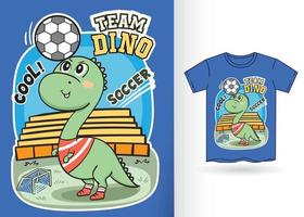 Cute dino soccer player illustration for t shirt vector