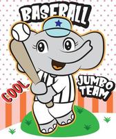 caricatura de jugador de béisbol de elefante lindo para t shirt.eps vector