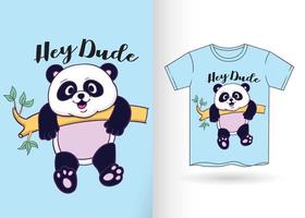 panda lindo dibujado a mano para camiseta vector