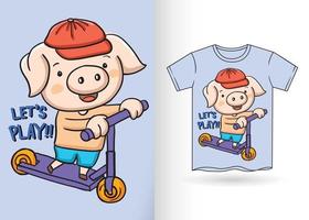 lindo cerdito dibujado a mano para camiseta vector